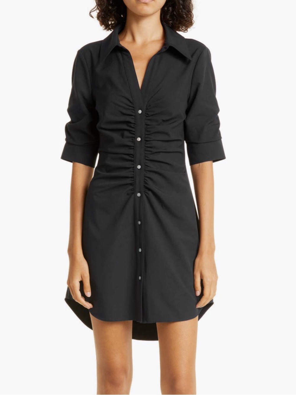Cinq à Sept Black Elina Gathered Shirt Dress - Size 4